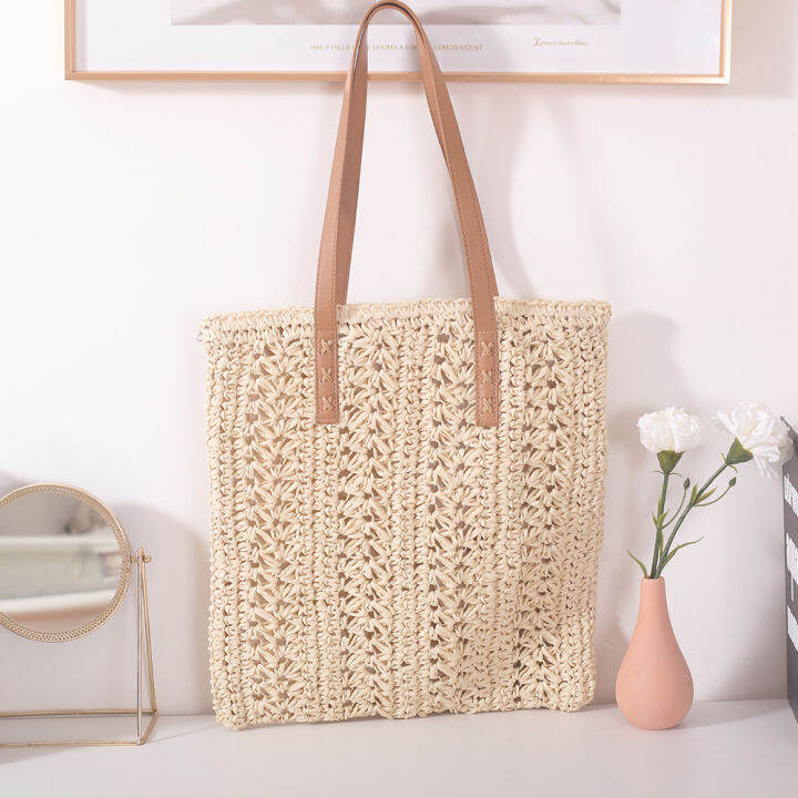 handcrafted-woven-tote-casual-rattan-shopping-bag-handmade-straw-beach-bag-square-hollow-tote-bag-bohemian-summer-vacation-bag