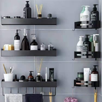 Bathroom Shelf Wall Shelves Black Bathroom Tissue Rack Corner Shelf Wall Mounted Black Aluminum Alloy Kitchen Storage Holder