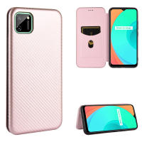 Realme C55/C35/C31/C30/C21/C21Y/C20/C15/C12/C11 Case, RUILEAN Carbon Fiber Magnetic Closure with Card Slot Flip Case