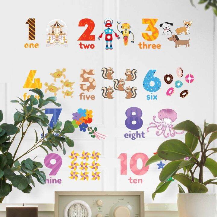 24-home-accessories-ใหม่-diy-ไวนิลภาพจิตรกรรมฝาผนังศิลปะสำหรับห้องเด็กการ์ตูนสัตว์ผนังสติ๊กเกอร์จำนวนป่าผลไม้รูปลอกผนัง