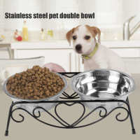 Hot Dogs Feeders Double Stainless Steel Dog Bowl Non-slip Feeding Pet Bowl Cat Puppy Food Water Feeder for Dog Pet Supplies Automatic Feeders
