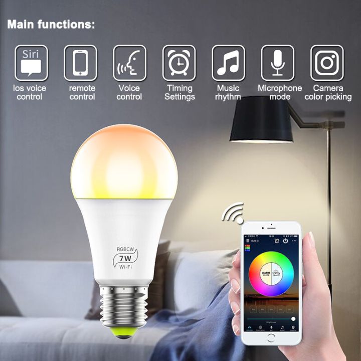 hot-on-sale-gaqiugua6-หลอดไฟ-wi-fi-อัจฉริยะ7w-e27หลอดไฟหลอดไฟมหัศจรรย์-rgb-ไฟปลุกไฟควบคุมเสียง-led-เปลี่ยนสีได้สำหรับการส่องสว่างในบ้าน