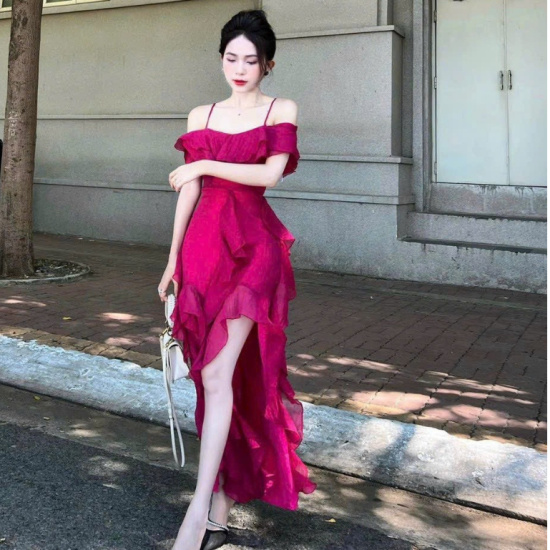 Đầm váy đỏ trễ vai nhúng ngực form dài (kèm hình thật) | Shopee Việt Nam