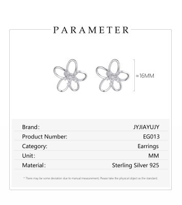 JYJIAYUJY ต่างหูแบบ S925เงินแท้ทั้งชิ้น100% ต่างหูแบบหนีบหูแบบกลวงมีในสต็อกคุณภาพสูงเพทายขนาดเล็กเครื่องประดับสำหรับใช้ประจำวัน EG013