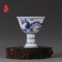 China old antique Porcelain MING XUANDE BLUE WHITE dragon High foot cup