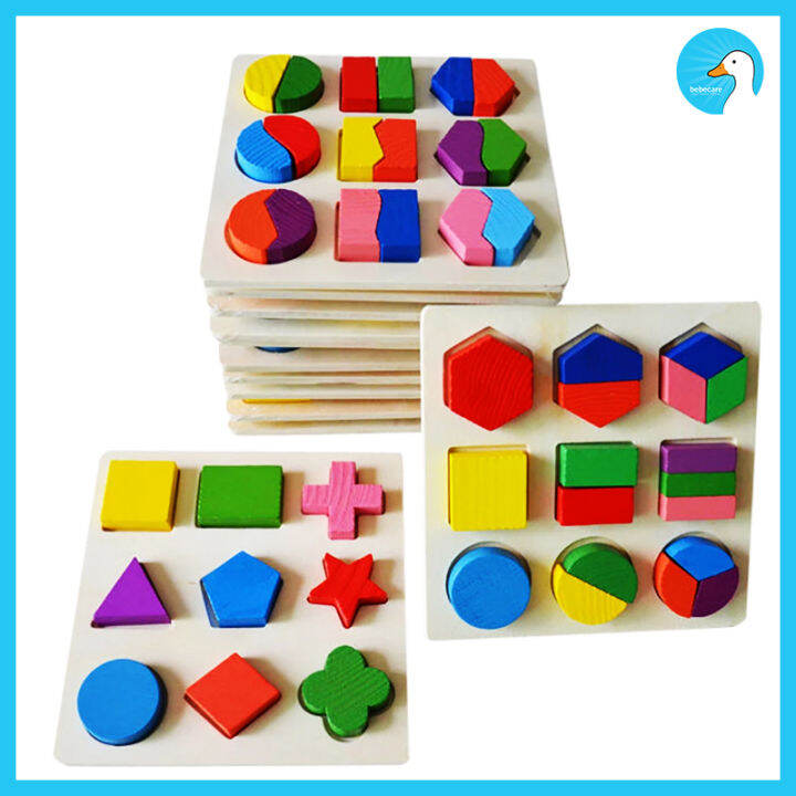 Bebecare Wooden Shape Sorter Puzzles Geometric Blocks Jigsaw for Kids