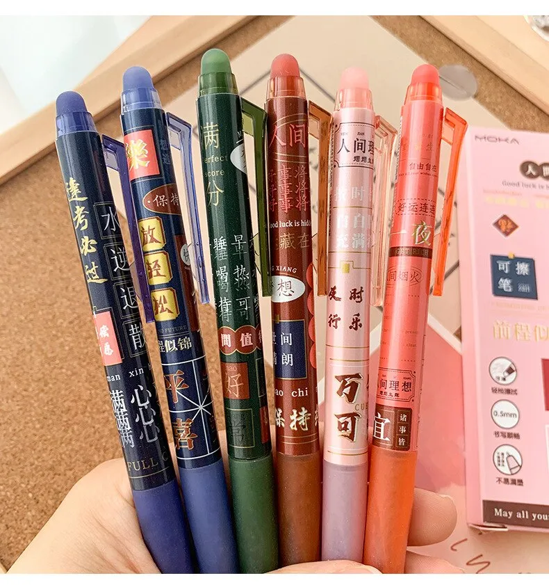 6 pcs/set Kawaii MOKA Peach Astronauts Rabbit Heat Erasable Mechanical Gel Ink  Pens Cute Stationery Office Writing Supplies