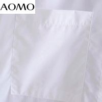 AOMO 2021 Women Classic White Shirt Double Pocket Long Sleeve Chic Female Casual Tops Blusas XN93A