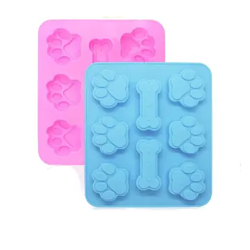 2 Pcs Silicone Puppy treat molds, Dog Paw and Bone Mold Ice Cube Mold,  Jelly, Biscuits, Chocolate, Candy Baking Mold, Oven Microwave Freezer