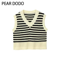 DODO เสื้อกั๊กแขนกุดหลวมกลวงลายทางสไตล์เกาหลีสำหรับผู้หญิงลูกแพร์