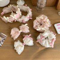 2023 Spring New Trendy Ballet Ribbon Bow Hairband Cream Pink Mesh Scrunchies Bowknot Spring Clip Hair Accessories For Women