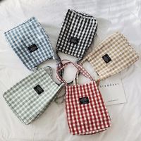 Fashion Durable Women Student Cotton Linen Single Shoulder Bag Shopping Tote Check Plaid Female Flax Canvas Shopping Bags