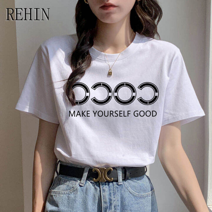 rehin-เสื้อยืดแขนสั้นสำหรับผู้หญิง-เสื้อแฟชั่นสไตล์เกาหลีแบบใหม่คอกลมพิมพ์ลายตัวอักษรเสื้อยืดทรงหลวมเรียบง่ายลำลองอเนกประสงค์สำหรับฤดูร้อน