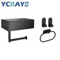 【jw】❀  Ycrays-Preto Tissue Paper Titular Toalha Bar Anel Robe Hook Acessórios do banheiro Hardware Banho Sets Sem Perfuração SUS304