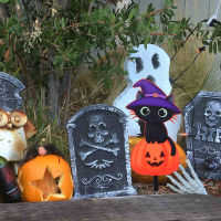 UEETIQ【Hot Sale】 Halloween Garden Cat Stake Halloween Decorations Outdoor Halloween Decoration สำหรับบ้าน