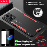 NUBULA เคส Xiaomi Poco X5 Poco Pro,เคสอะลูมินัมอัลลอยโลหะผิวด้านฝาหลังกันรอยขีดข่วนเคสโทรศัพท์มือถือ Hp Poco Pro X5ที่ยึดแบบแหวนฟรีกระจกนิรภัยป้องกันหน้าจอสำหรับ Xiaomi Mi Poco X5 Pro