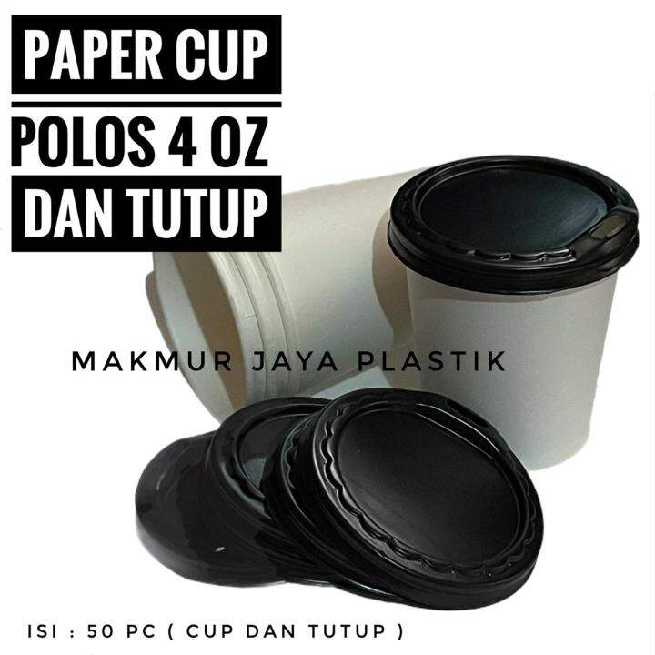 PAPER CUP COFFEE POLOS PUTIH 4 OZ 120 ML DAN LID HITAM | Lazada Indonesia