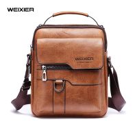 WEIXIER กระเป๋าสะพายสำหรับผู้ชาย กระเป๋าสะพาย Vintage Man กระเป๋าถือหนัง PU ความจุสูง กระเป๋าสะพาย Messenger สำหรับผู้ชาย