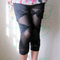 【cw】 Summer Mesh Cool Breathable Leggings Bow Bandage Design Cropped Pants Milk Silk Pure Color All-Matching Womens Pants