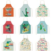 Crocodile Printed Kitchen Apron Women Cotton Linen Cartoon Sleeveless Chef Cooking Aprons Kitchen accessories