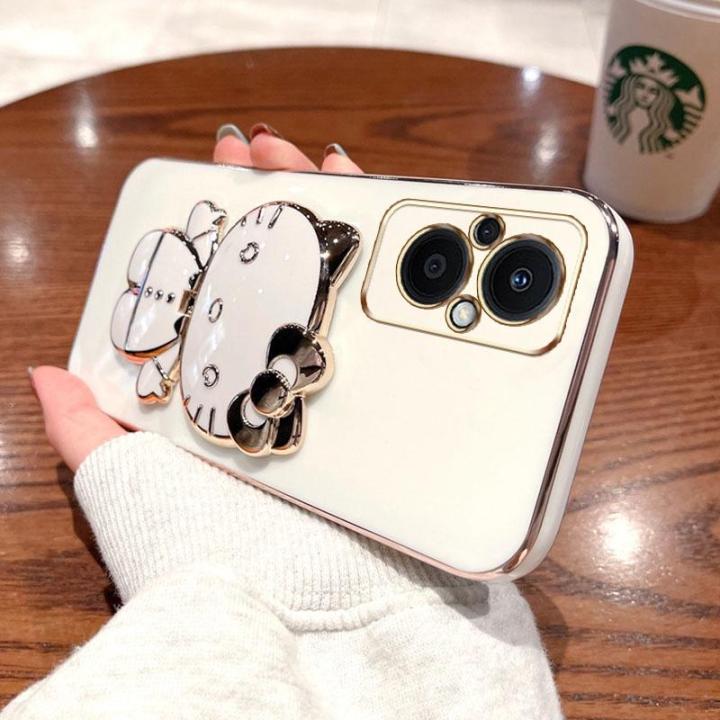 folding-makeup-mirror-phone-case-for-xiaomi-redmi-11-prime-4g-case-fashion-cartoon-cute-cat-multifunctional-bracket-plating-tpu-soft-cover-casing