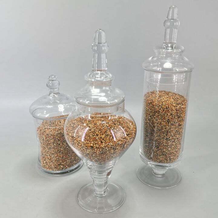 cod-european-style-glass-jar-storage-sugar-with-lid-tall-fruit-decorations-large-capacity-3-piece-set-outlet