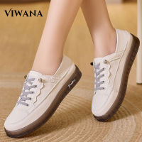 VIWANA รองเท้า Sepatu Kets Datar หนังแท้ลำลองสำหรับผู้หญิง,รองเท้าลูกไม้สีขาวรองเท้าผู้หญิงใส่สบายสไตล์เกาหลีพื้นรองเท้านุ่มรองเท้าใส่เดิน