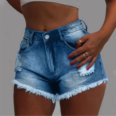 Vintage Womens Denim Jean Shorts Washed Frayed Summer Hot Shorts Women Pants High Waisted Casual Pockets Jeans Shorts Streetwear