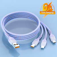 6A 3 In 1ซูเปอร์สายชาร์จไมโคร USB Type-C ที่ชาร์จไฟไมโครยูเอสบีเร็วไมโคร USB Type-C สายสำหรับข้อมูล IP 14 13 Samsung Xiaomi Huawei