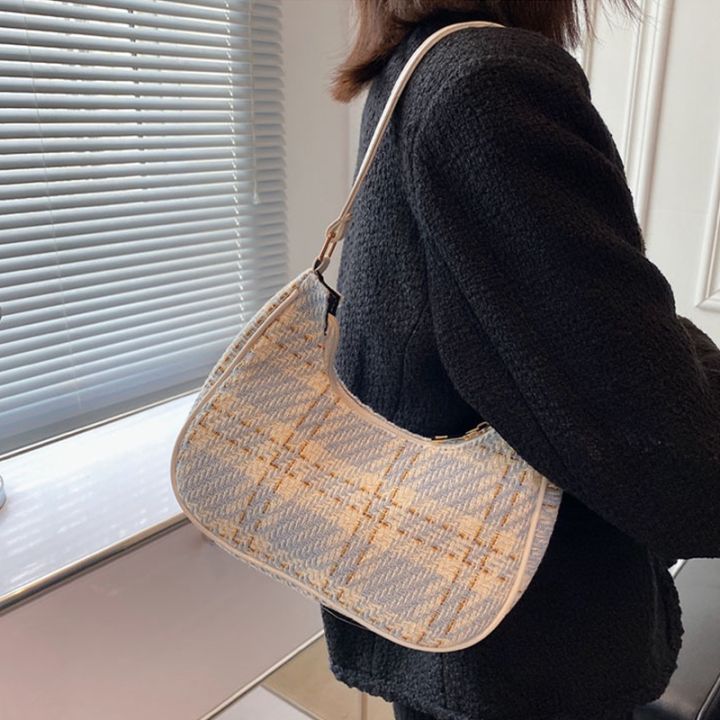 asaka-กระเป๋าสะพายไหล่-กระเป๋าถือ-ผ้าแคนวาส-หนัง-pu-พิมพ์ลาย-ลายสก๊อต-ขนาดเล็ก-สําหรับสตรี