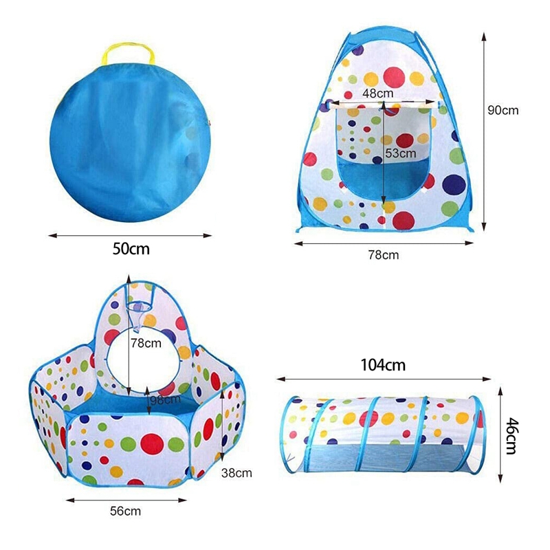 Play Tents Kids Ball Pit Children 3 in 1 Play Tunnel Kids Portable Pop up Playhouse with Tunnel Perfect for Baby Indoor and Outdoor Playground Colorful Polka Dot with Zippered Storage Bag 