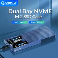 ORICO Dual Bay อลูมิเนียม M.2 NVME SSD Enclosure USB C 3.1 Gen2 10Gbps สำหรับ M Key &amp; M/b Key NVME PCIe SSD 5V4A Power Adapter