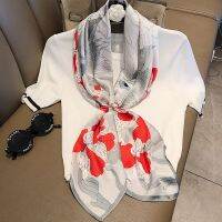 Women Spring Summer Autumn High Quality Fashion Soft Flower Printed 90X90cm Accessories Silk Bandana Square Scarf