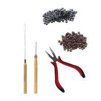 1 Set Of Hair Extension Tool Kit Clamp Hook Pull Pin &amp; 200 Pcs Black 5Mm Silicone Lined Micro-Ring Links Beads Linkies