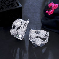 ThreeGraces New Fashion White Gold Color Hoop Earrings for Women Shiny CZ Crystal Korean Style Engagement Party Jewelry ER679