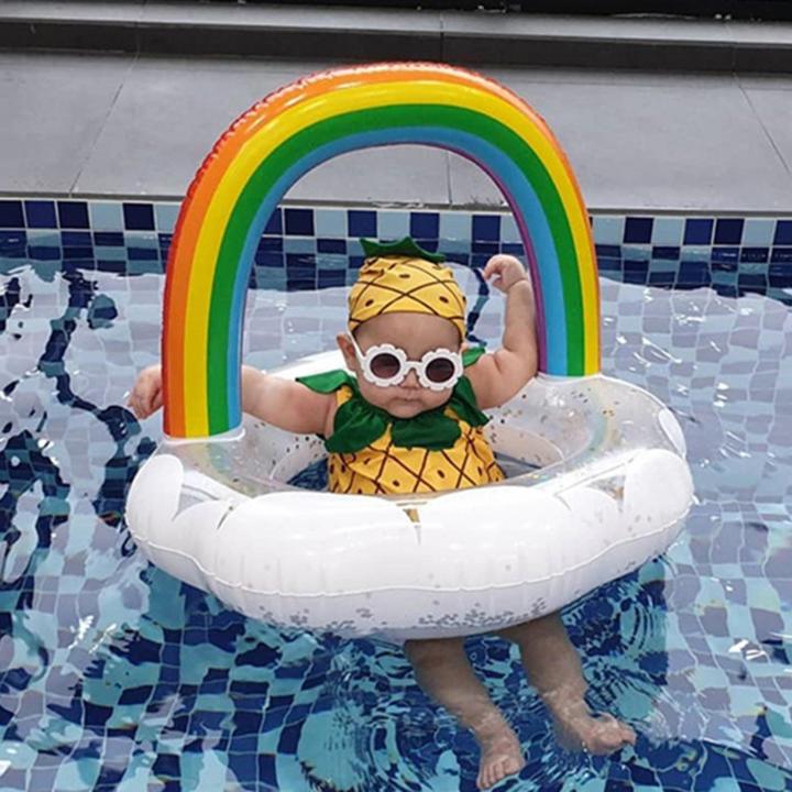 เรนโบว์ว่ายน้ำเป่าลมพร้อมที่นั่งห่วงยางว่ายน้ำสำหรับเด็กทารก