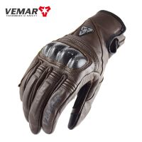 【CW】Carbon Fiber Cowhide Leather Motorcycle Gloves Motorcycle Riding Racing Anti-fall Two-Finger Touch Screen Knight Equipment Retro