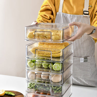 Refrigerator Storage Box Crisper Kitchen Transparent Food Grade Storage Magic Table Superimpose Compartment Cosmetics Drawer Box