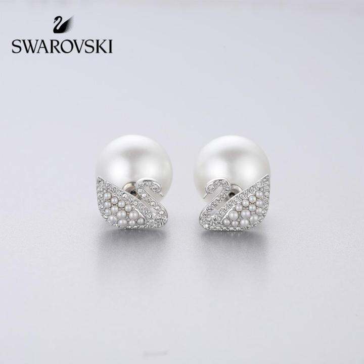 สวารอฟสกี้swarovski-stud-earrings-iconic-swan-classic-swan-rear-hanging-stud-earrings-womens-fine-jewelryth
