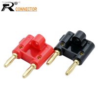 ❍ 4PCS black red 24K gold plated double dual head banana male plug connector
