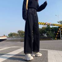 Jeans Women All-Match Korean Style Mopping Trousers Denim Vintage Black Solid High Waist Baggy Summer Loose Wide Leg Trousers