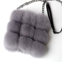 2022 New Real Fox Fur Bags Women Message Single Shoulder Crossbody Bags Silver Fox Fur Large Lady Clutch Bag