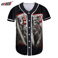 Ujwi Custom Baseball Jersey Skull Queen And King Poker Button Man Gyms Uniforms Shirts 5X Jacket