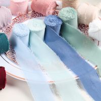 5M Handmade Frayed Edged Satin Chiffon Silk Ribbon For Wedding Invitation Wrapping Bouquets Birthday Party Decorations Gifts Gift Wrapping  Bags