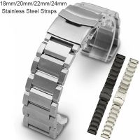 ✆﹉ Pasek do zegarka ze stali nierdzewnej szczotkowane wykończenie metalowy zegarek pasek 18mm/20mm/22mm/24mm/25mm trzy klamry bransoletka czarny srebrny