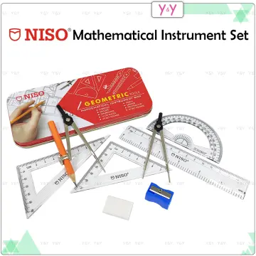 7 Pieces Geometry Set: Including Metal Compass Drawing Tool, Scale Ruler,  Triangle Ruler, Protractor, And Eraser, Geometry Precision Tool Set Circle  D