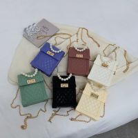 [COD] mini bag women 2021 new trendy fashion rhombus pearl mobile phone chain cool Messenger shoulder