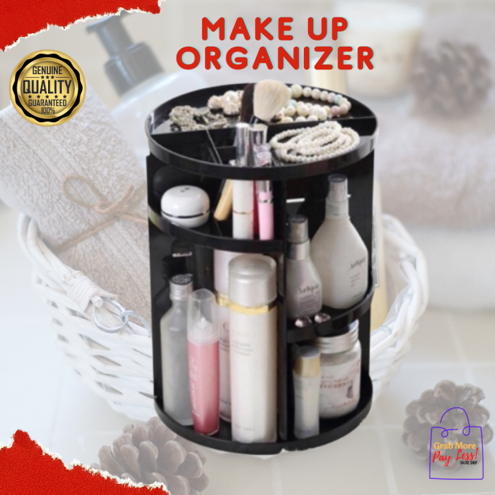 360° Rotating Makeup Organizer Spinning Make Up Box Storage Brush