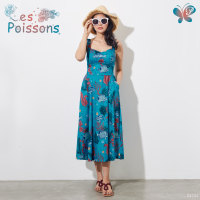 Woman Midsummer Dress - Les Poissons เดรสยาวสายเดี่ยวสำหรับผูกหญิง จากผ้าพิมพ์ลายจินตนาการใต้ท้องทะเล