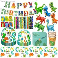 ✼☽₪ Cartoon Dinosaur Boy Birthday Party Decorations Disposable Tableware Paper Cup Plate Tablecloth Balloon kids Baby Shower Supplie